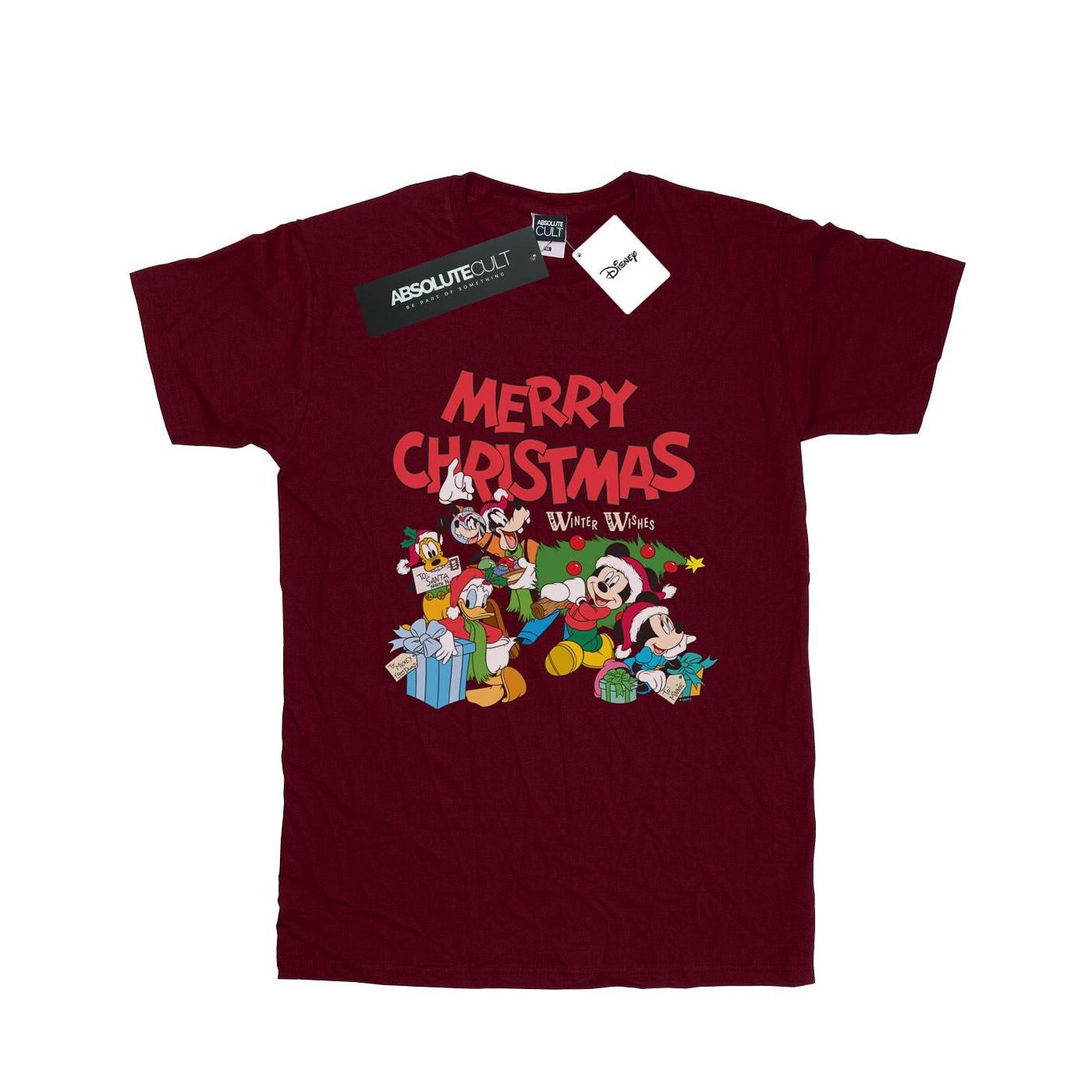 Image of Mickey And Friends Winter Wishes Tshirt Damen Weinrot L