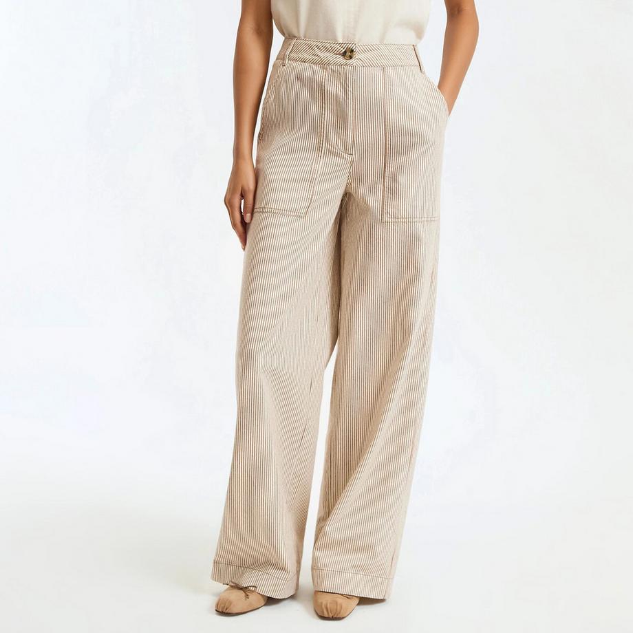 Pantalon large style charpentier à rayures