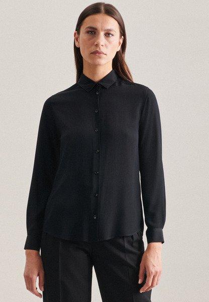 Image of Hemdbluse Uni Langarm Kragen Damen Schwarz 46
