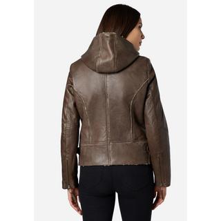 RICANO  Veste en cuir  Jule, style biker avec doublure en fourrure et capuche 