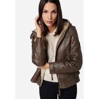 RICANO  Veste en cuir  Jule, style biker avec doublure en fourrure et capuche 