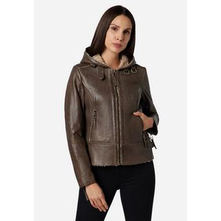 RICANO  Veste en cuir  Jule, style biker avec doublure en fourrure et capuche 