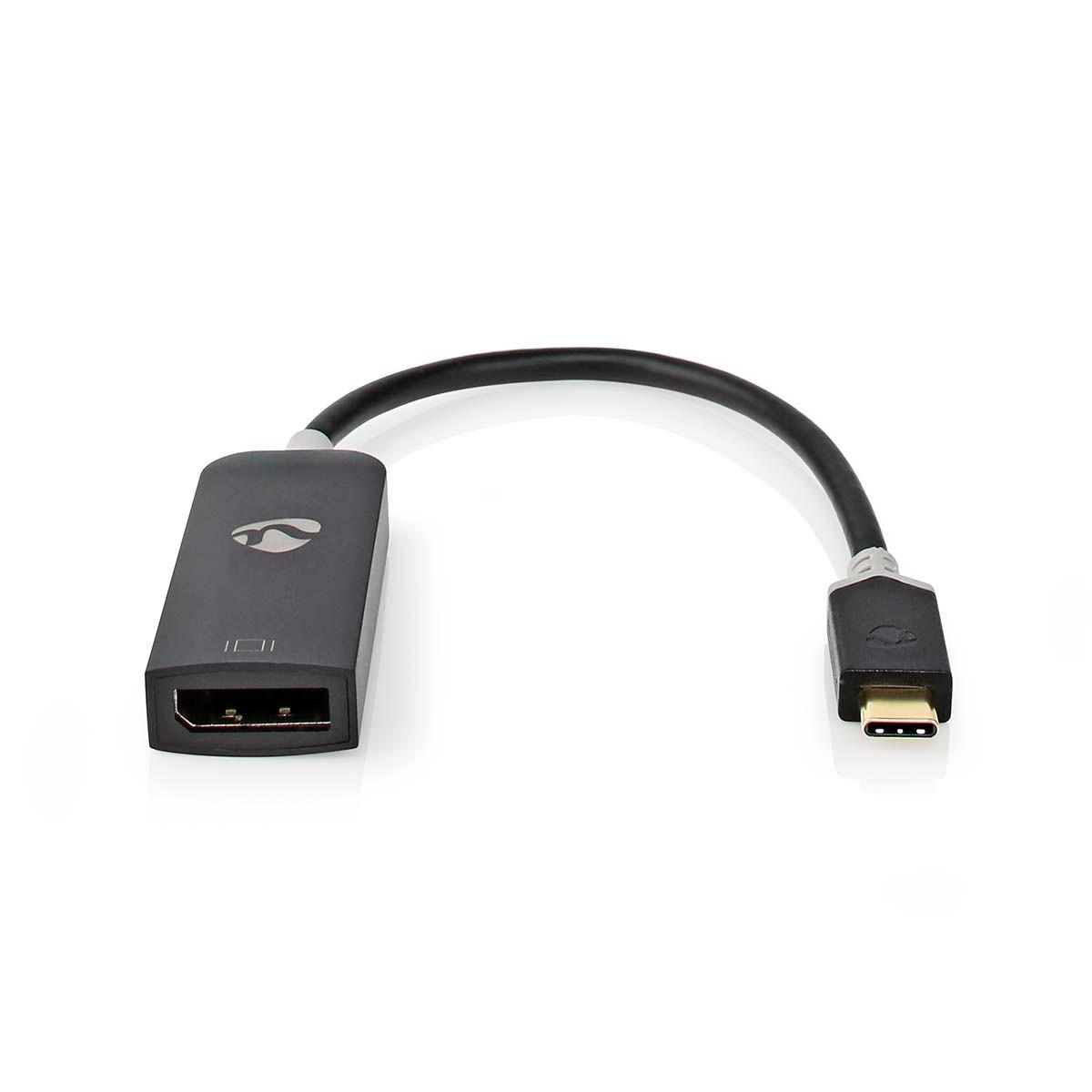 Nedis  Adaptateur USB-C™ | USB 3.2 Gen 1 | USB-C™ mâle | DisplayPort femelle | 8K@30Hz | 0.20m | Rond | Plaqué or | PVC | Anthracite | Boîte avec fenêtre 