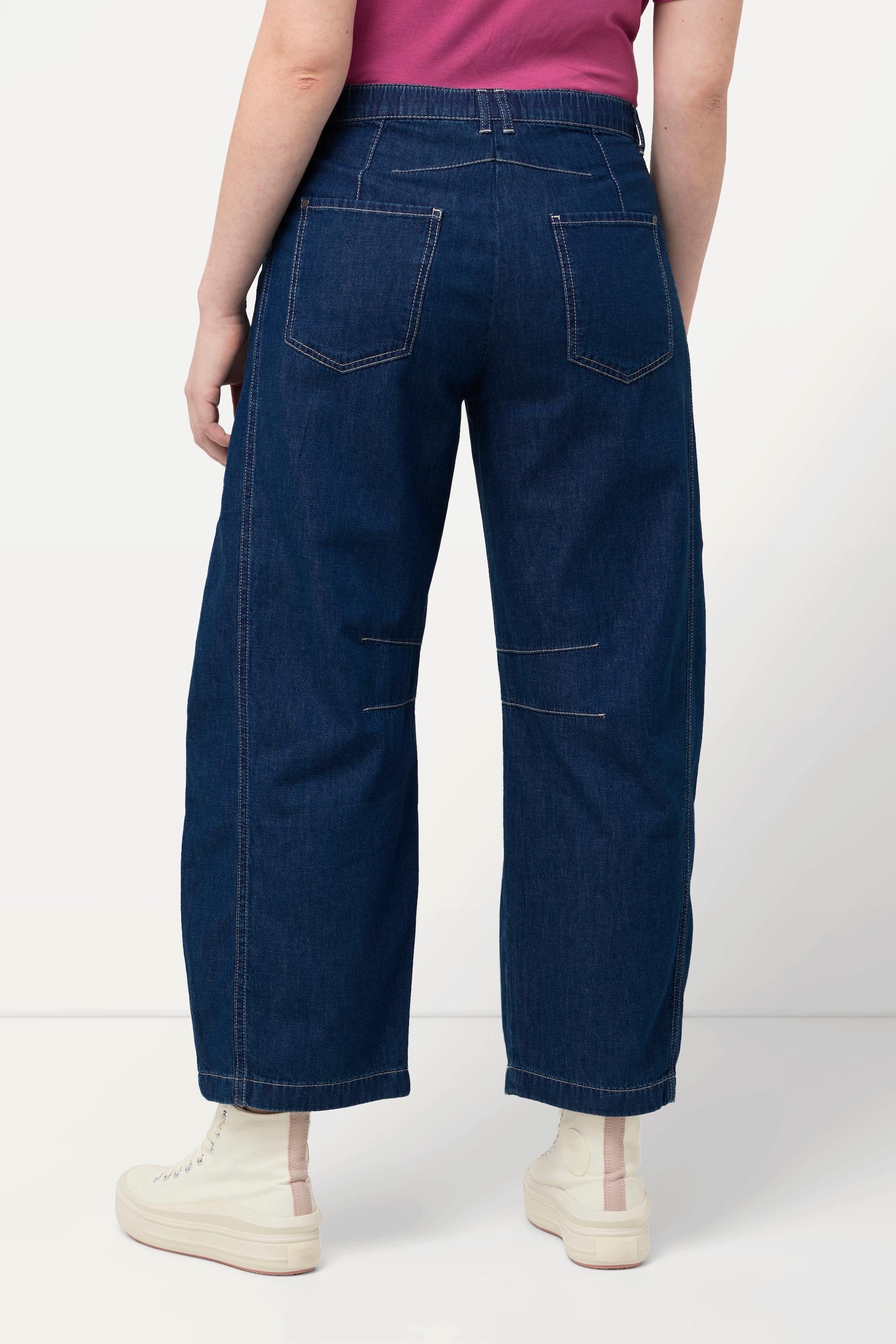 Ulla Popken  Jeans, weites Bein, Ziernaht, Elastikbund, Biobaumwolle 