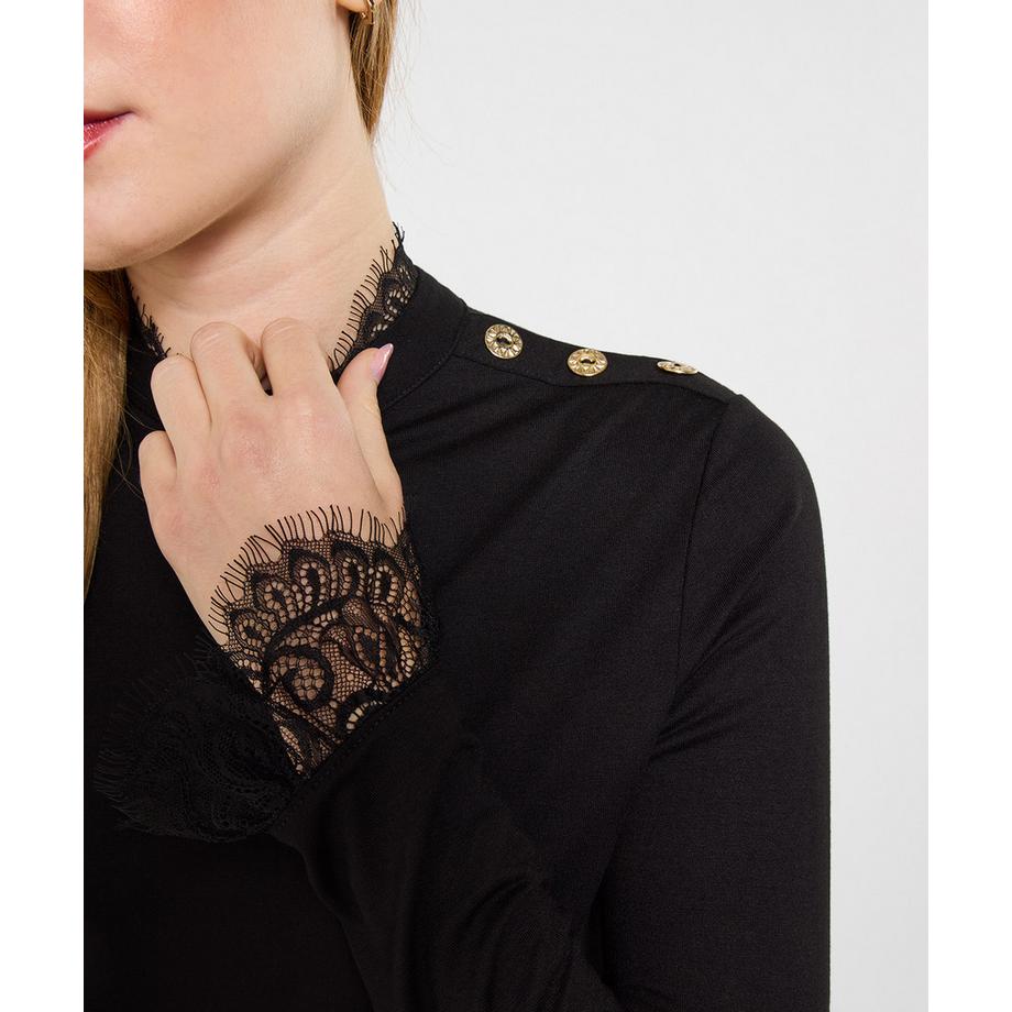 Joe Browns Jersey Top Hoher Kragen Spitzenbesatz  