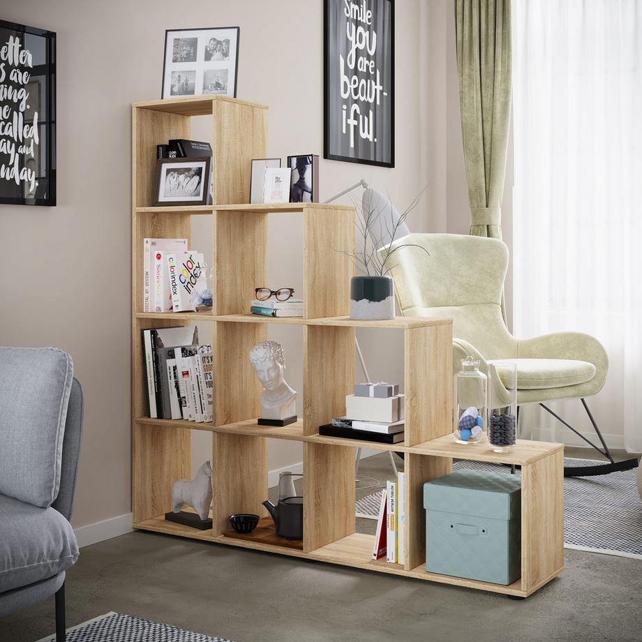 VCM Holzregal stehend | platzsparendes Regal | Maße:  H. 139 x B. 143 x T. 29 cm | Elegantes Regal stehend | Aufbewahrungsregal | Bücherregal  |  