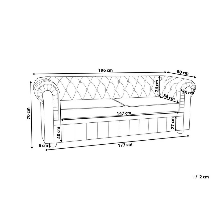 Beliani 3 Sitzer Sofa aus Echtleder Glamourös CHESTERFIELD  