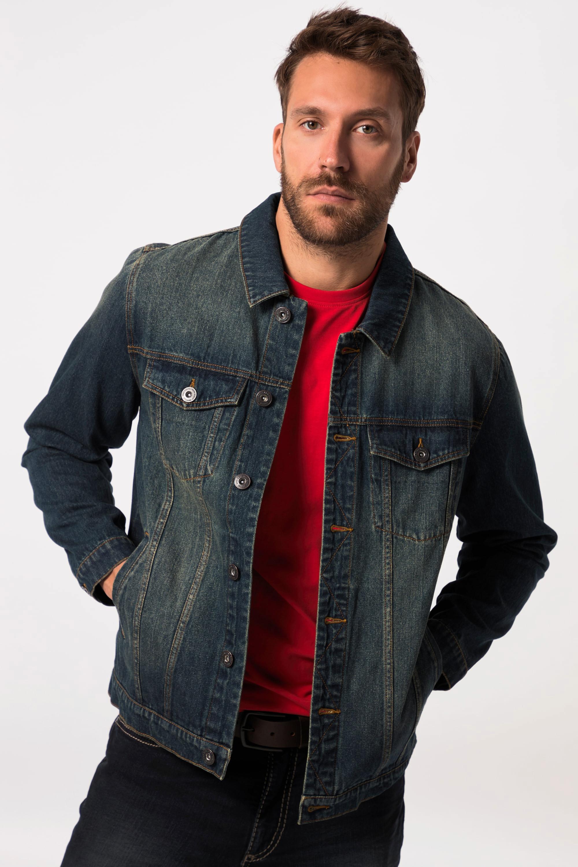 JP1880  Veste en jean. Poches poitrine et patte de boutonnage. Jusqu'au 8XL 