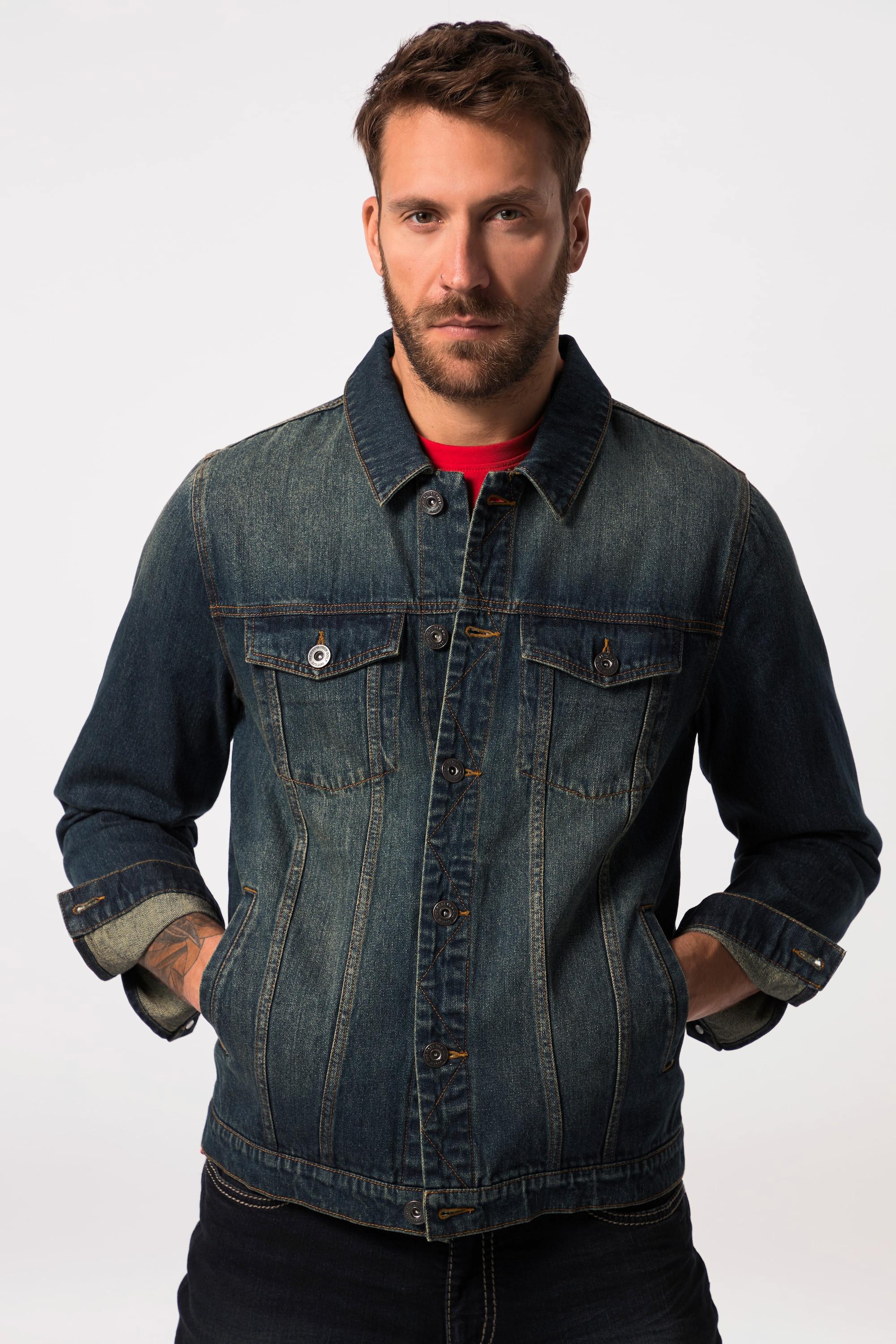 JP1880  Veste en jean. Poches poitrine et patte de boutonnage. Jusqu'au 8XL 