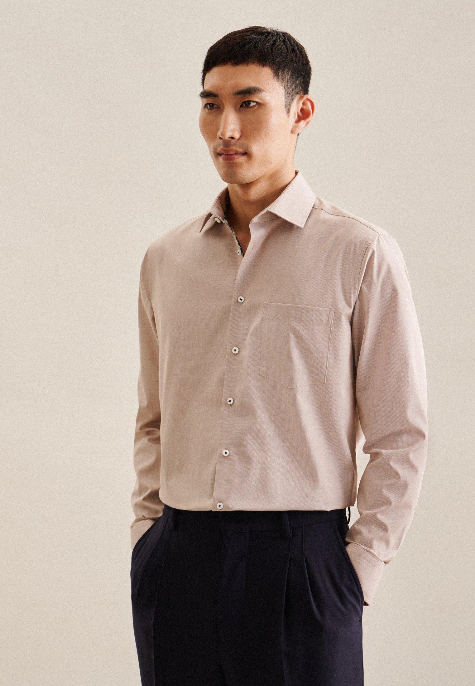 Image of Business Hemd Regular Fit Langarm Uni Herren Braun 44