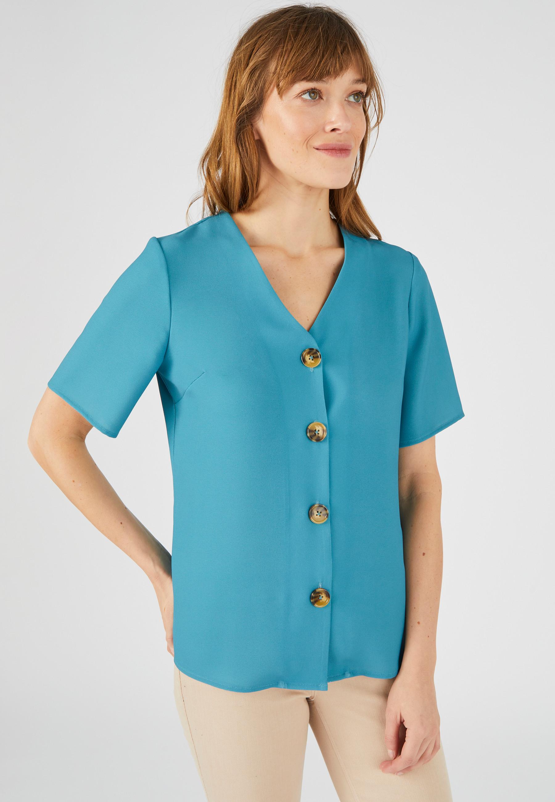 Image of Fliessende Crêpe-bluse. Damen Blau 46