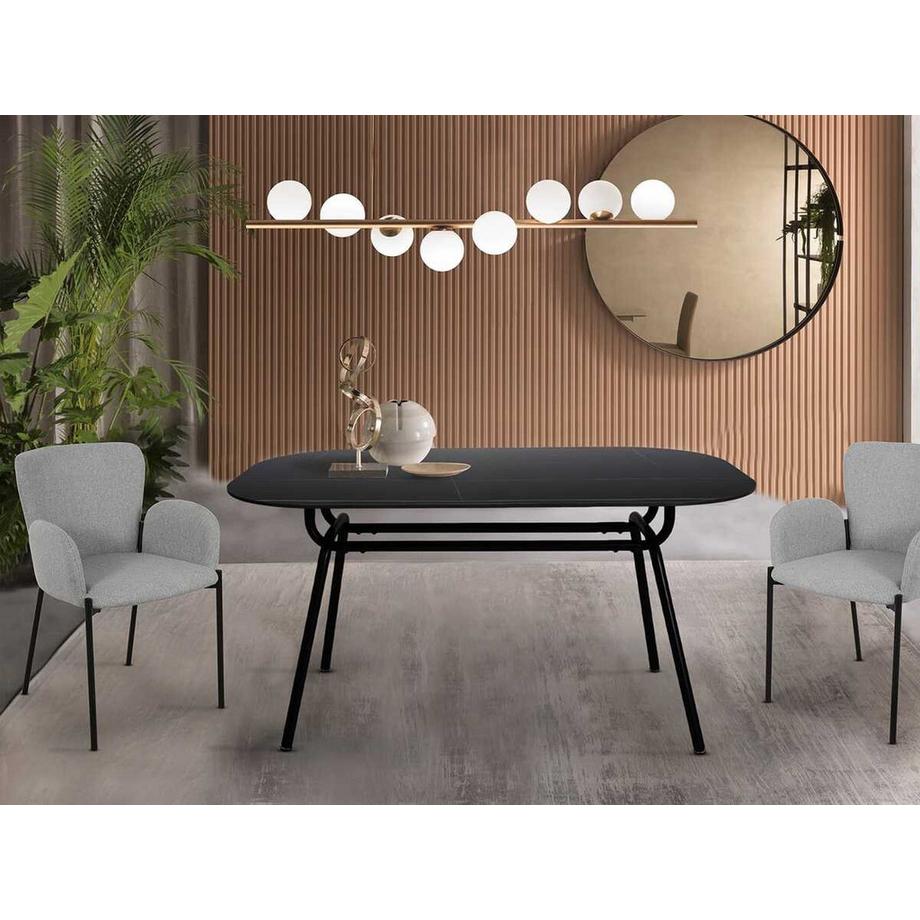 mutoni Tavolo da pranzo Nespera in vetro e metallo effetto marmo bianco 150  