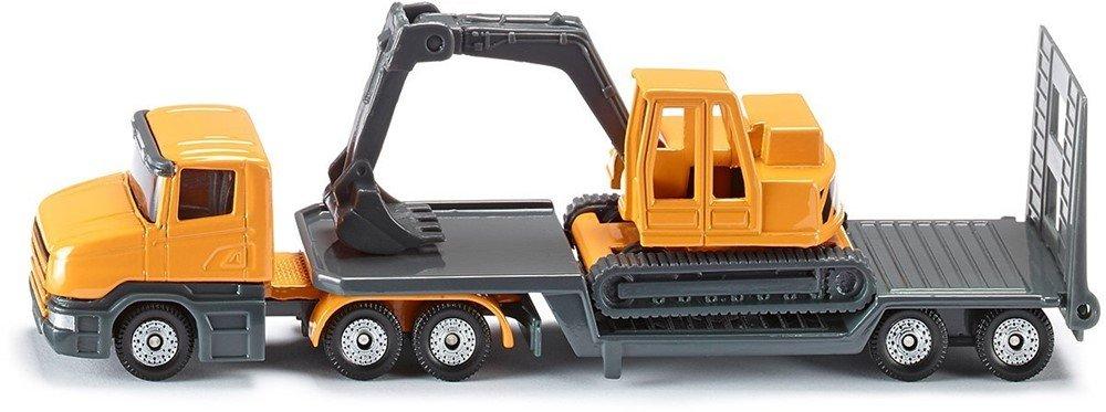 Image of 1611, Tieflader mit Bagger, Metall/Kunststoff, Gelb/Grau, Öffenbare Heckklappe, Abkoppelbarer Auflieger Gelb Bunt