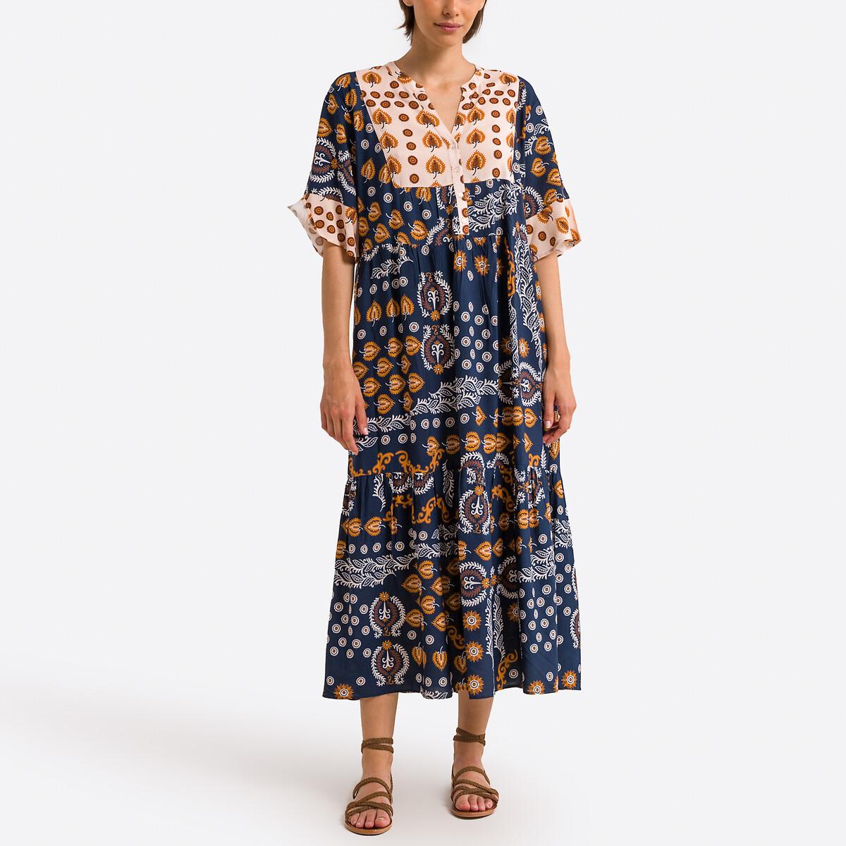 Image of Weites Maxikleid Mit Ethnoprint Damen Blau 33/34