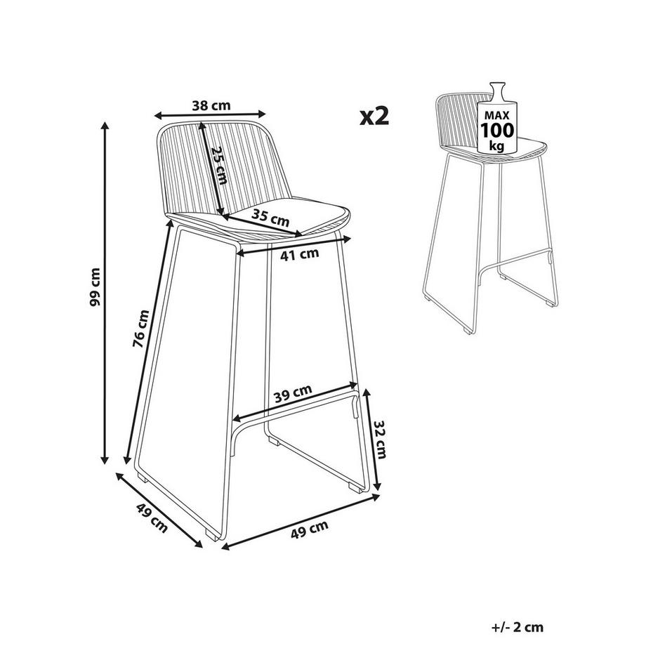 Beliani Lot de 2 chaises de bar en Acier Glamour PENSACOLA  