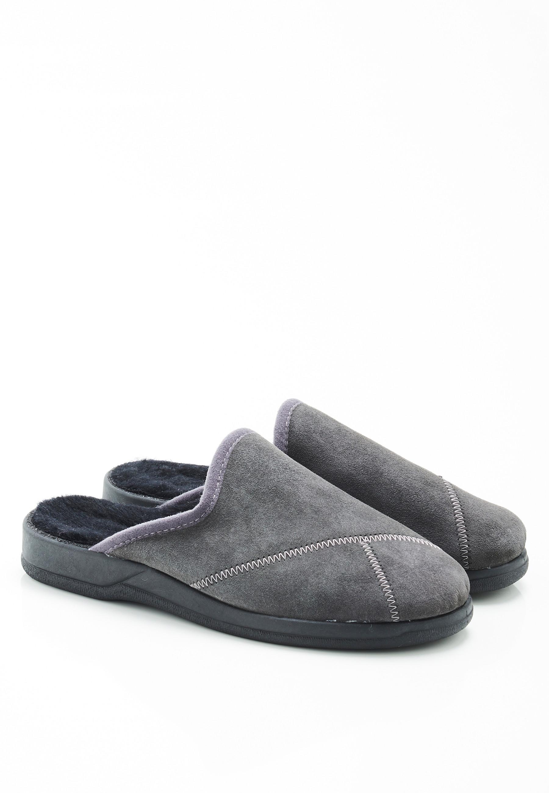 Image of Flexibler Pantoffel, Obermaterial Schafsleder, Innen Wolle. Unisex Grau 40