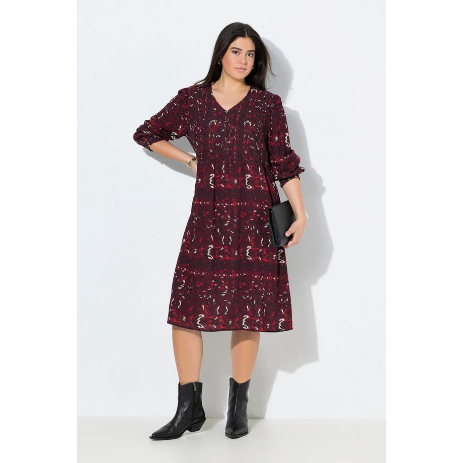 Ulla Popken Abito Smock A-Line Scollo a V Maniche Lunghe  