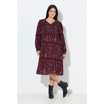 Abito dal taglio svasato con punto smock, scollo a V e maniche lunghe