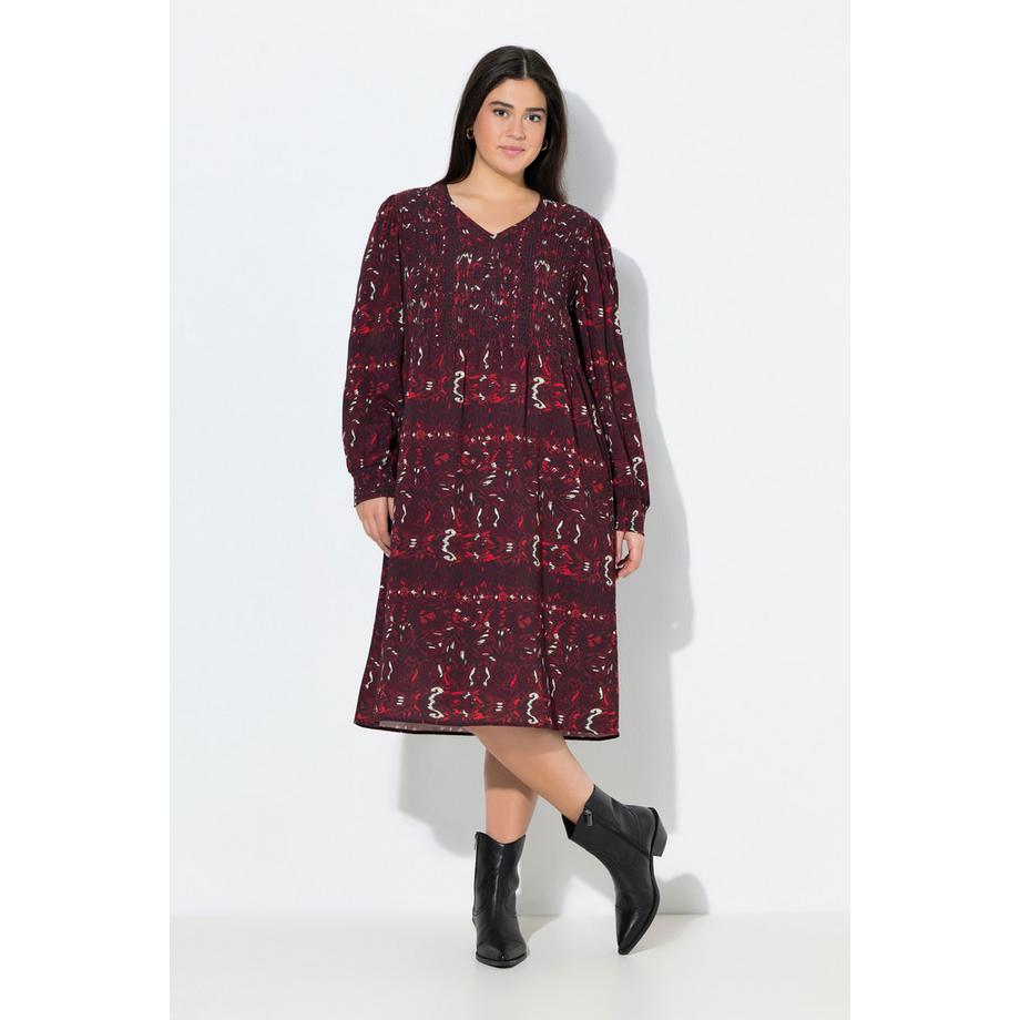 Ulla Popken Abito Smock A-Line Scollo a V Maniche Lunghe  