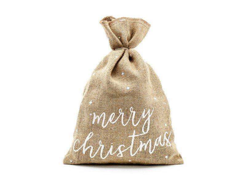 PartyDeco  Sack Merry Christmas aus Leinen 