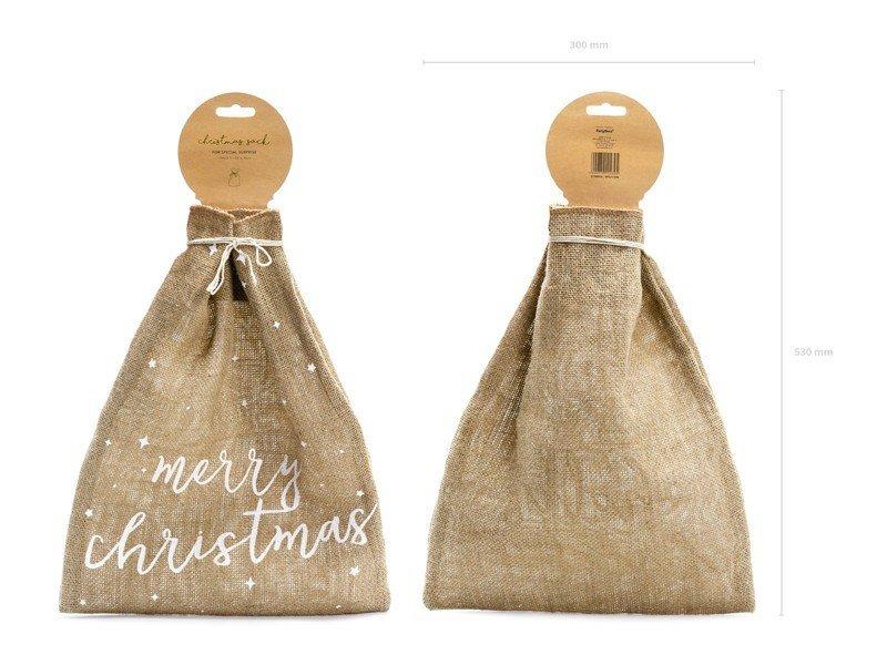 PartyDeco  Sack Merry Christmas aus Leinen 