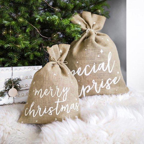 PartyDeco  Sack Merry Christmas aus Leinen 