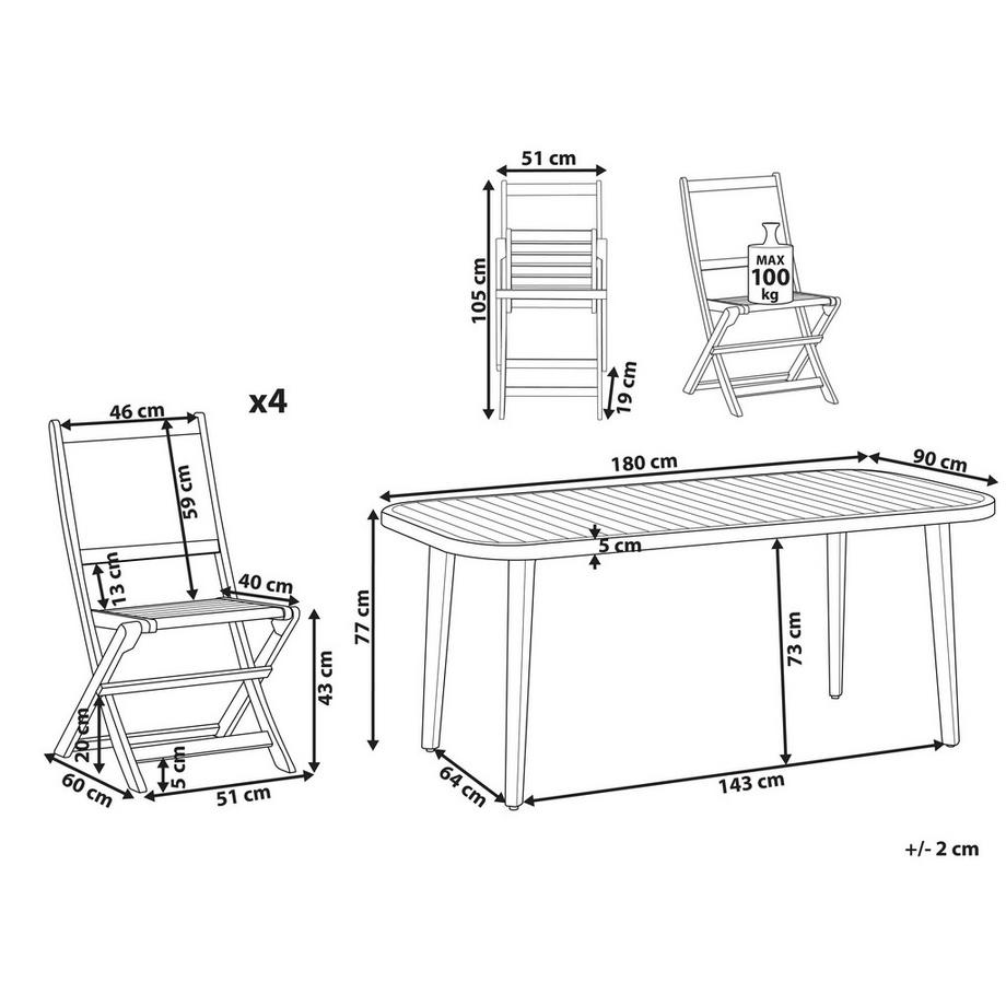Beliani Ensemble de salle à manger de jardin pour 4 personnes en Bois d'acacia certifié FSC® Traditionnel PARAGGI  