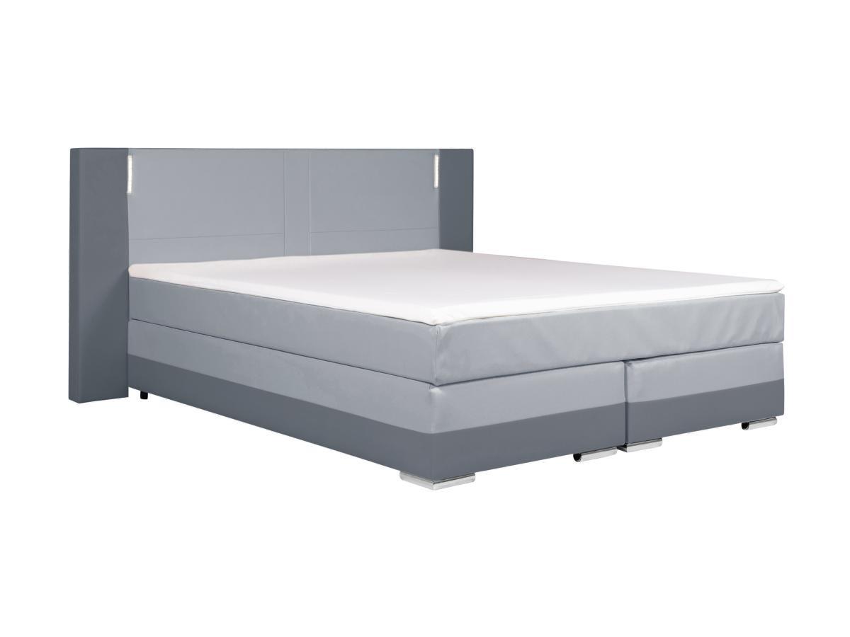 DREAMEA Ensemble boxspring complet tête de lit avec Leds + sommiers + matelas + surmatelas ASTI de DREAMEA simili clair  