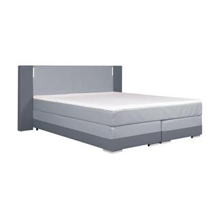 DREAMEA Set boxspring completo testata con LED + reti + materasso + topper ASTI similpelle antracite e grigio chiaro  