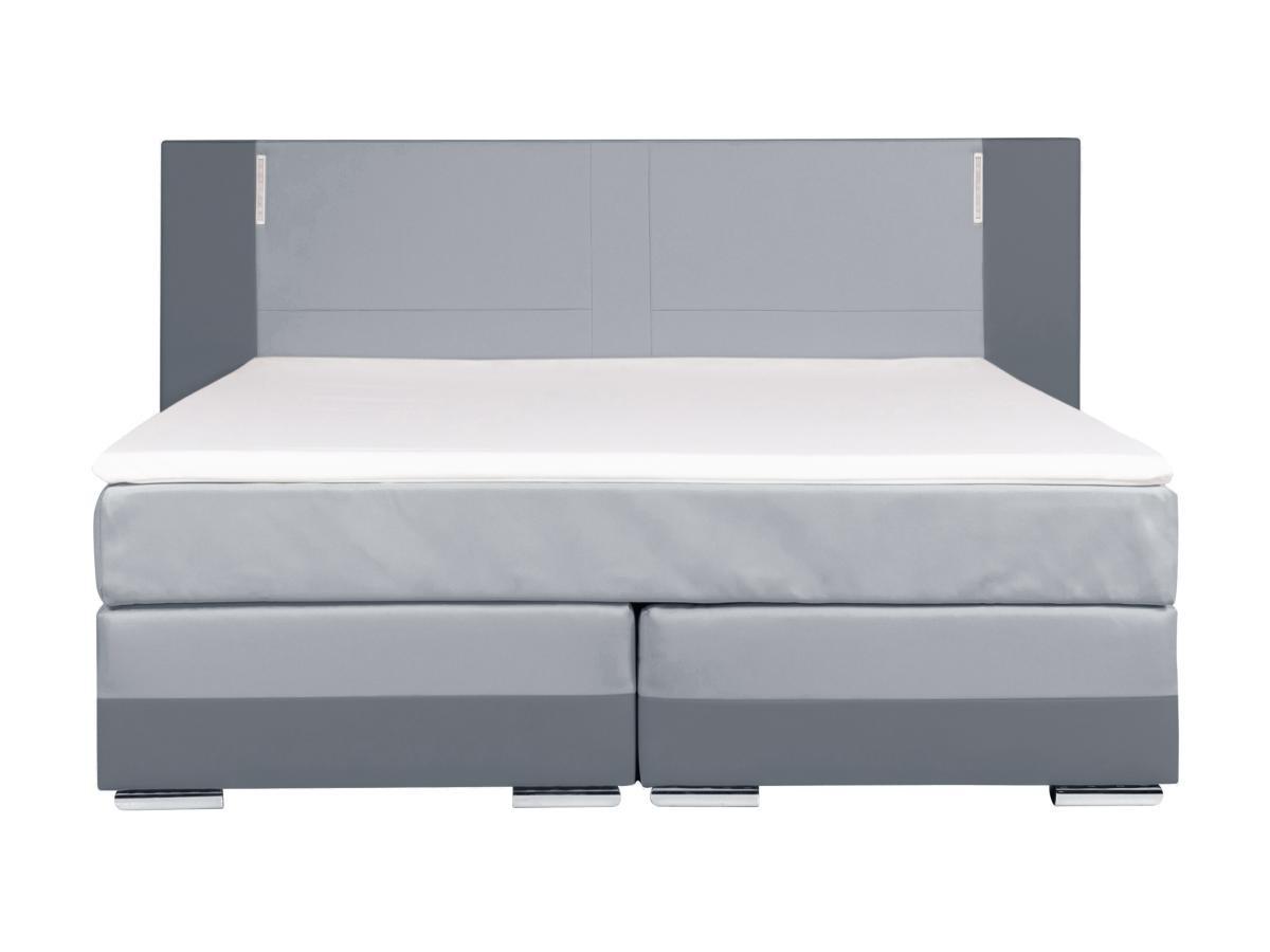 DREAMEA Set boxspring completo testata con LED + reti + materasso + topper ASTI similpelle antracite e grigio chiaro  