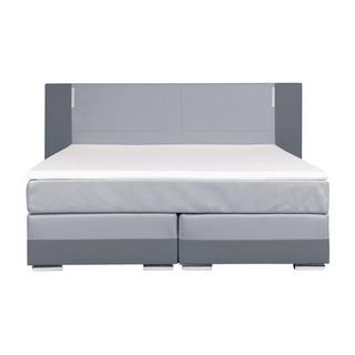 DREAMEA Set boxspring completo testata con LED + reti + materasso + topper ASTI similpelle antracite e grigio chiaro  