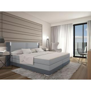 DREAMEA Set boxspring completo testata con LED + reti + materasso + topper ASTI similpelle antracite e grigio chiaro  