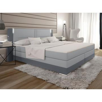 Ensemble boxspring complet tête de lit avec Leds + sommiers + matelas + surmatelas ASTI de DREAMEA simili clair