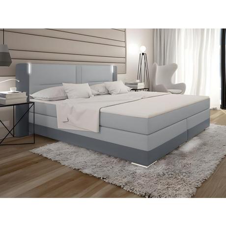 DREAMEA Ensemble boxspring complet tête de lit avec Leds + sommiers + matelas + surmatelas ASTI de DREAMEA simili clair  