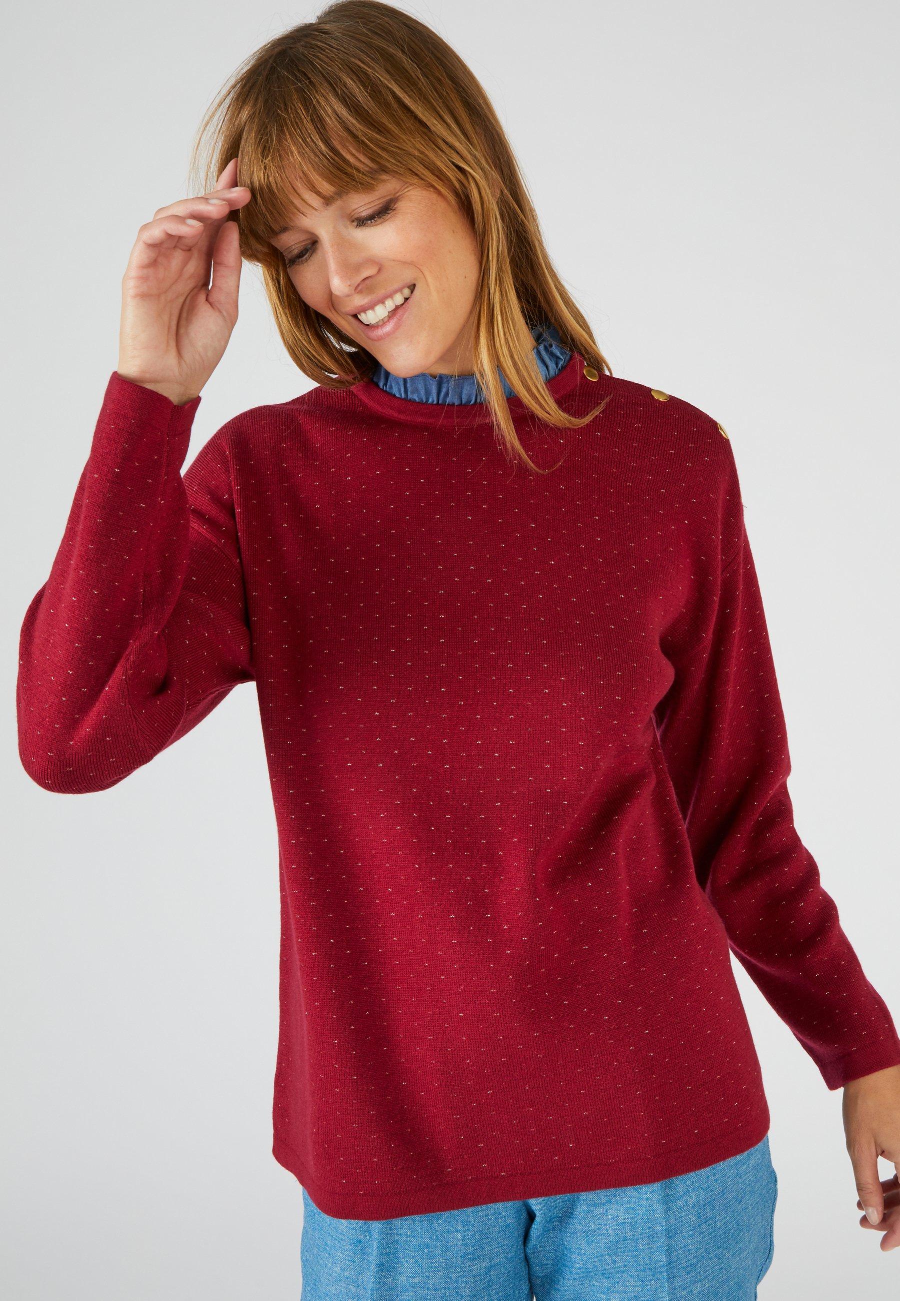 Damart  Warmer Jacquard-Pullover mit Volant am Ausschnitt. 