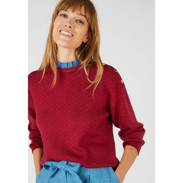 Warmer Jacquard-Pullover mit Volant am Ausschnitt.