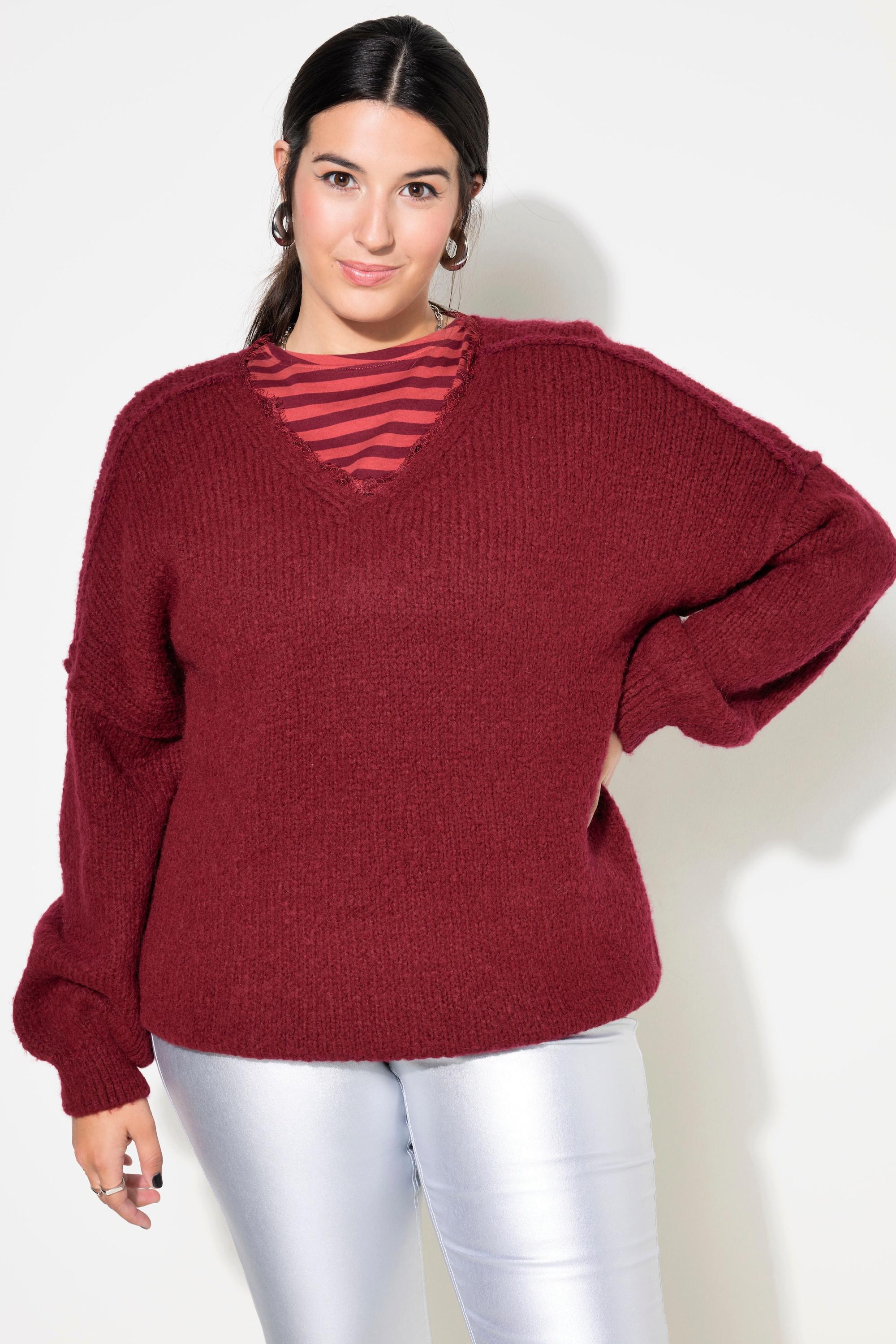 Studio Untold  Pull oversize, encolure en V avec dentelles, manches longues et amples 