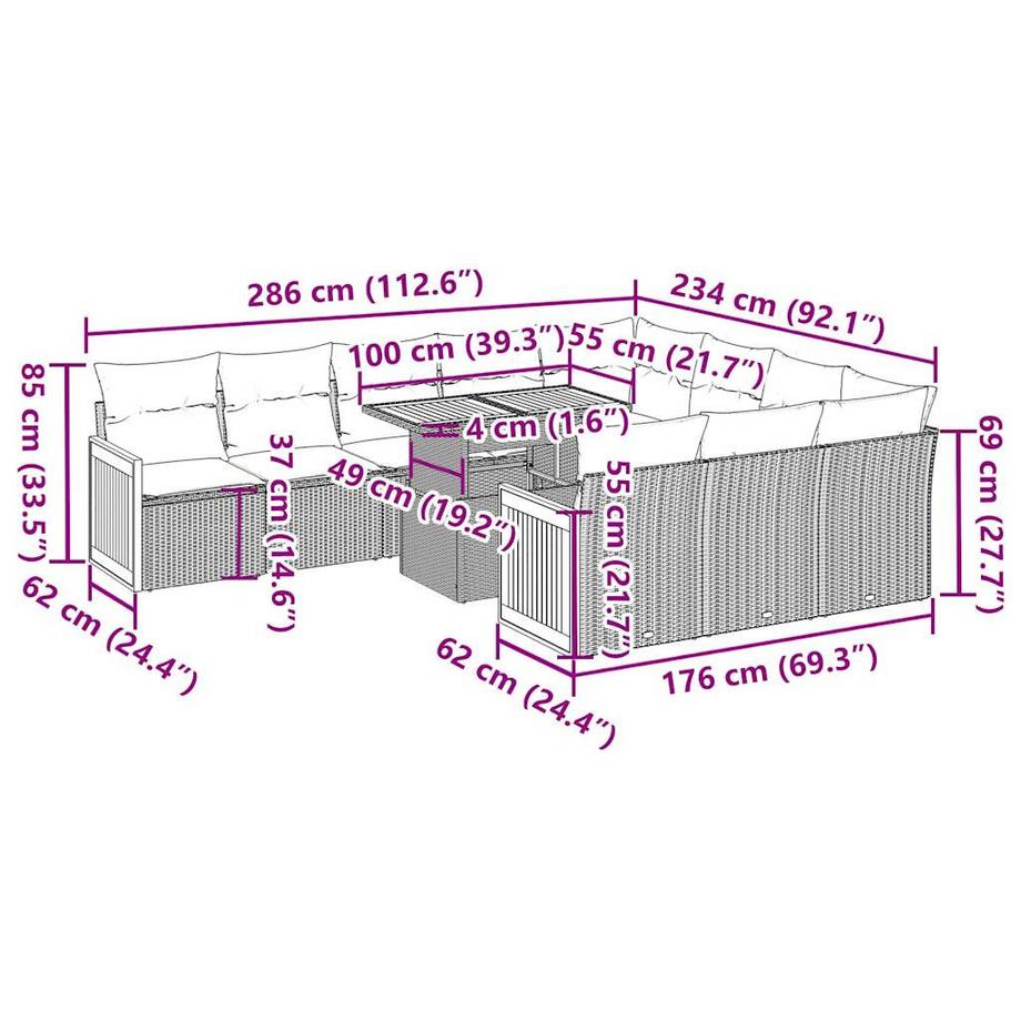 VidaXL set divano da giardino Polirattan  