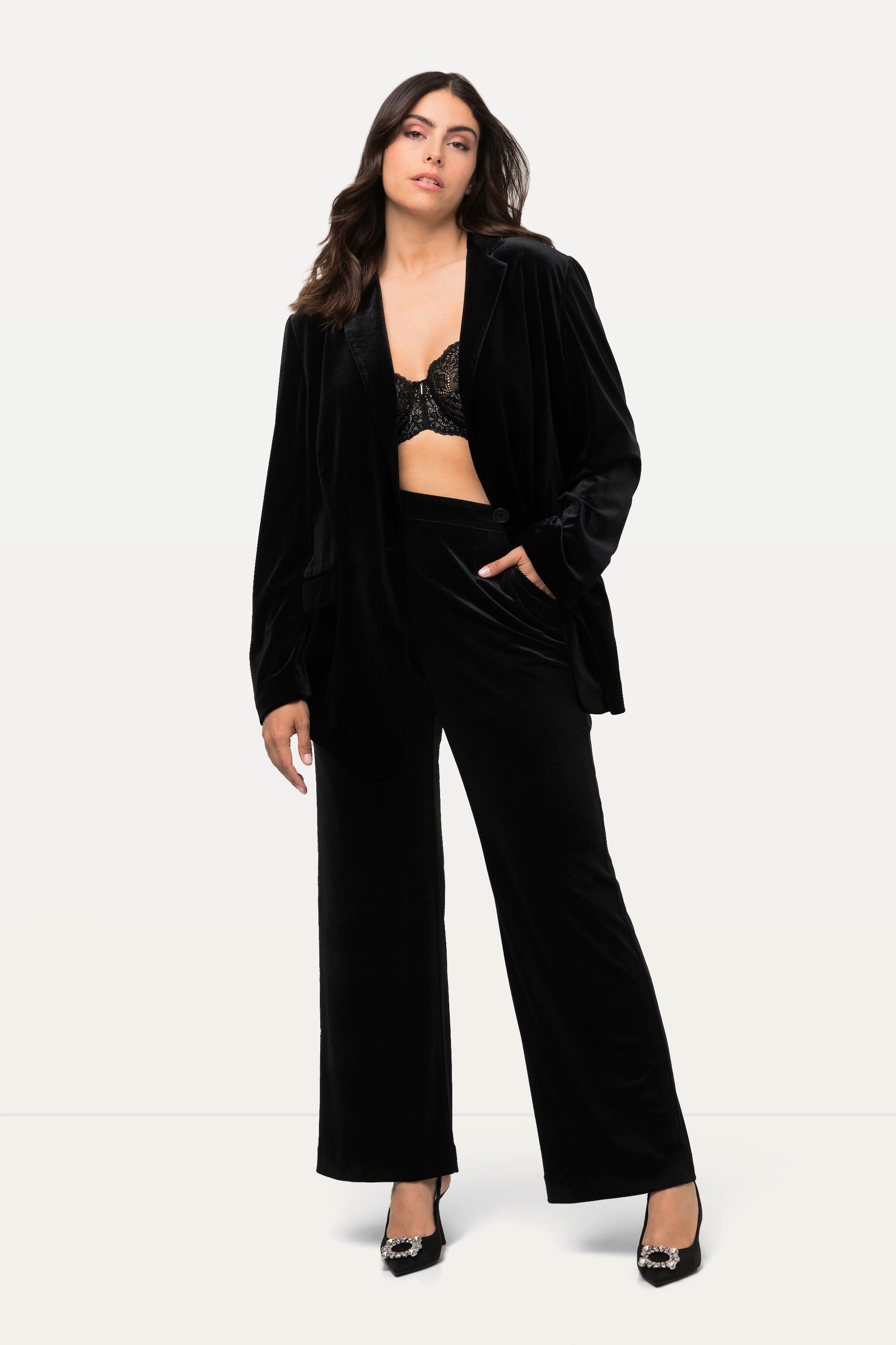 Ulla Popken  Pantalon de tailleur en velours, coupe évasée, ceinture confortable 