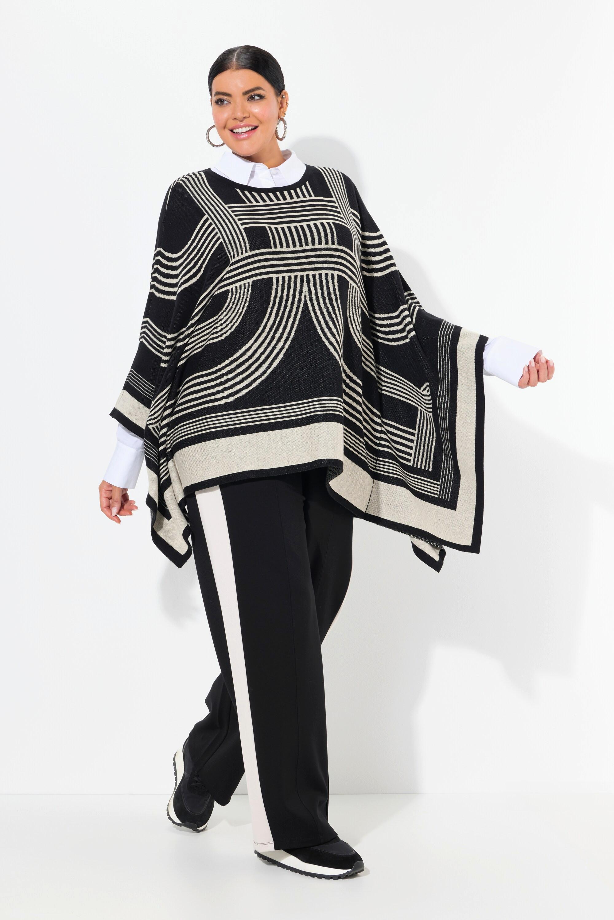 Ulla Popken  Strickponcho, Oversized, Rundhals, Baumwollmix 