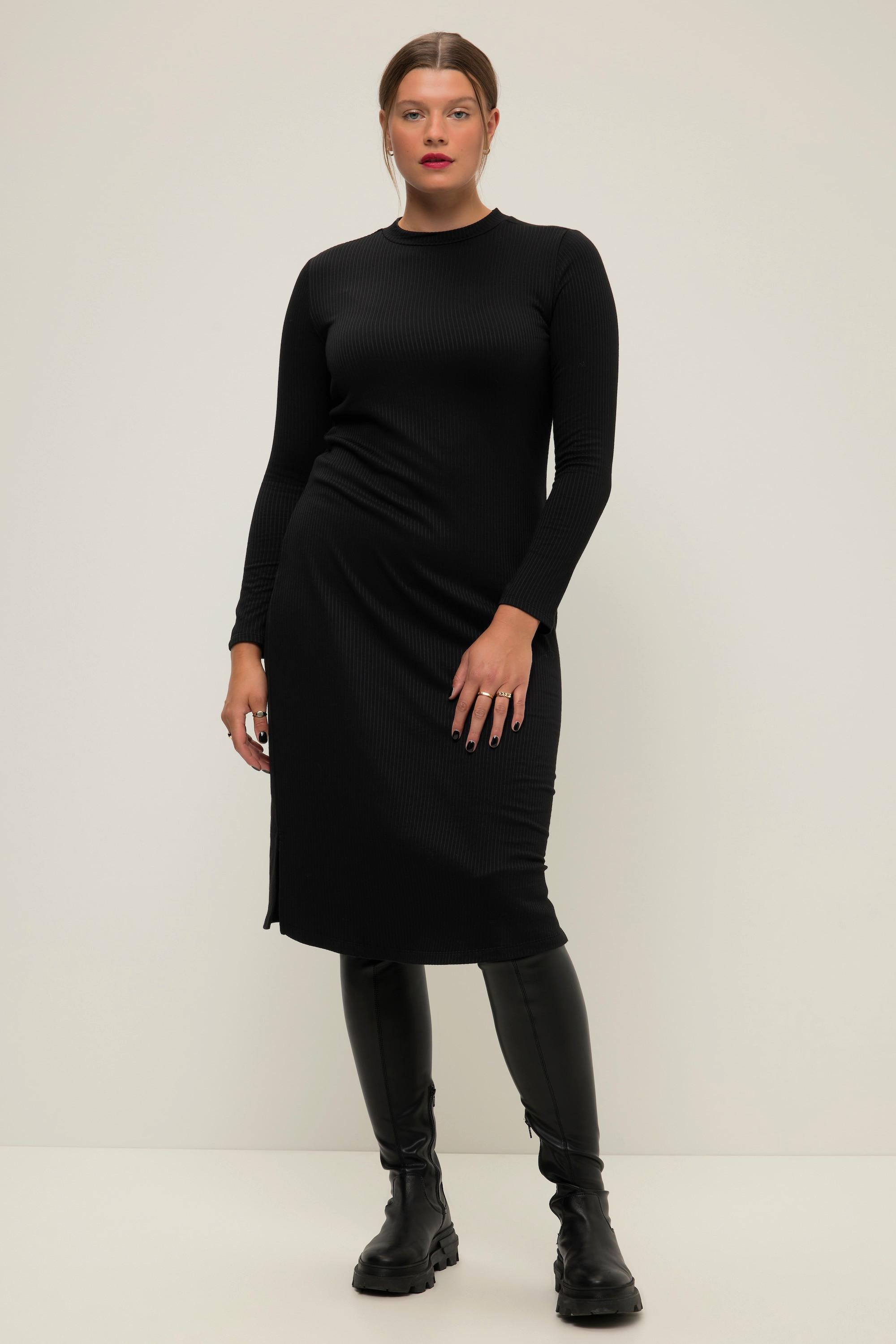 Studio Untold  Robe midi en jersey côtelé à manches longues et col montant, coupe slim 