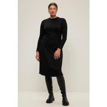 Robe midi en jersey côtelé à manches longues et col montant, coupe slim