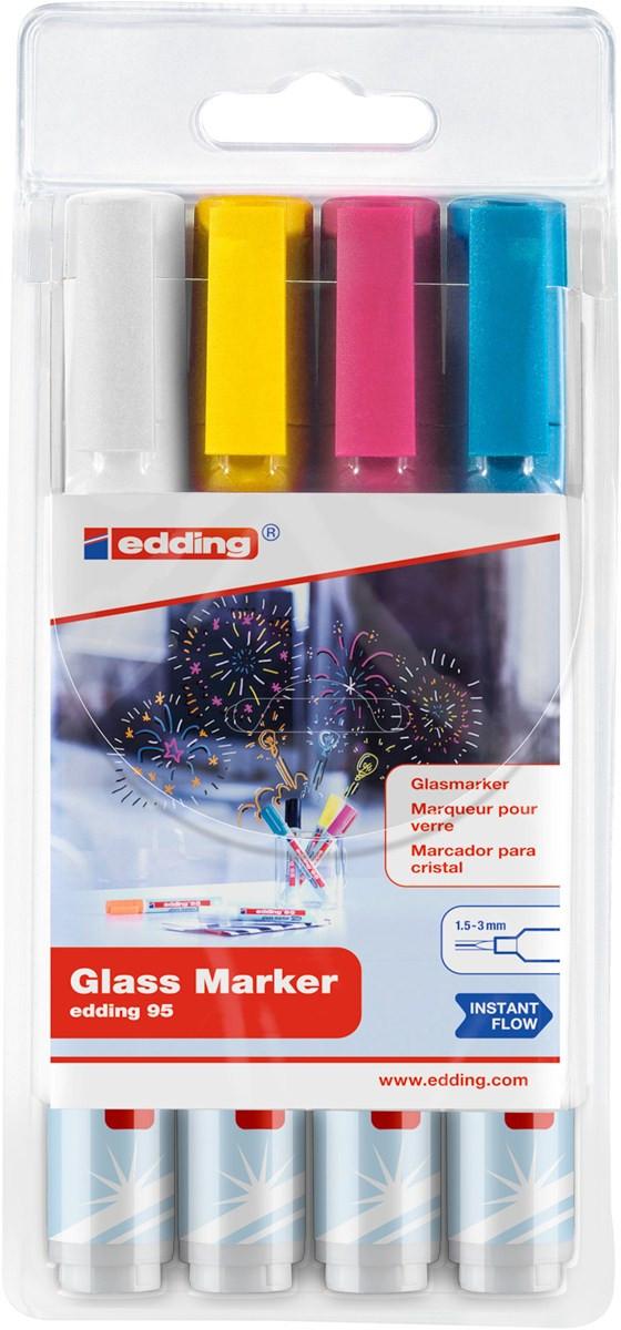 Edding  Edding 95 Glass Marker 4 Stück(e) Rundspitze Blau, Pink, Weiß, Gelb 