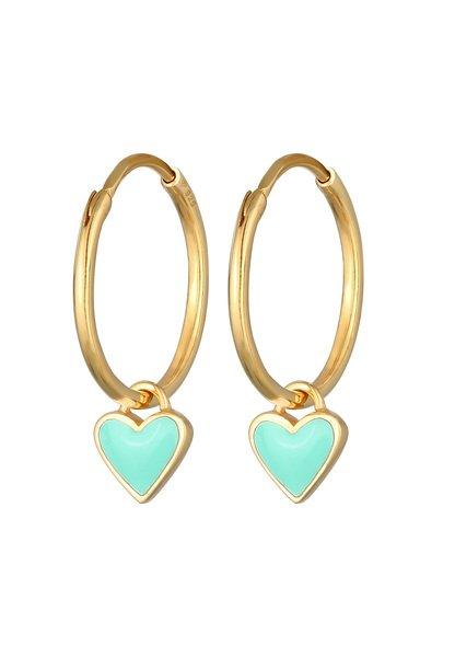 Image of Ohrringe Creolen Hänger Herzen Emaille Damen Hellgrün ONE SIZE