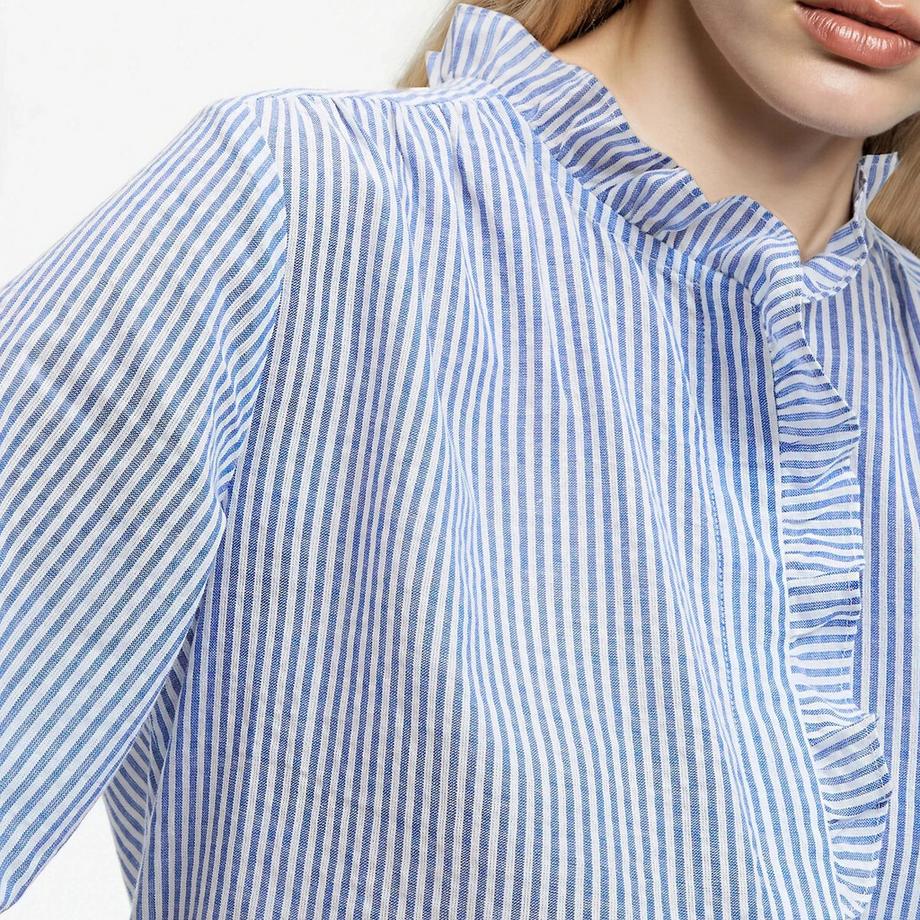 La Redoute Collections Gestreifte Baumwollbluse mit viktorianischem Kragen und Ellbogenärmeln  