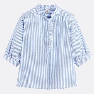 La Redoute Collections Camicetta di cotone a righe con collo vittoriano e maniche al gomito  