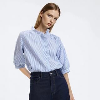 La Redoute Collections Camicetta di cotone a righe con collo vittoriano e maniche al gomito  