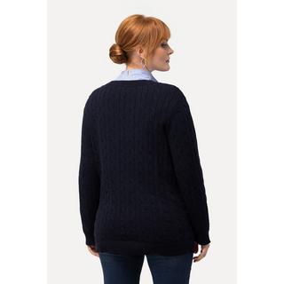 Ulla Popken  Pullover, Zopfmuster, V-Ausschnitt, Langarm 