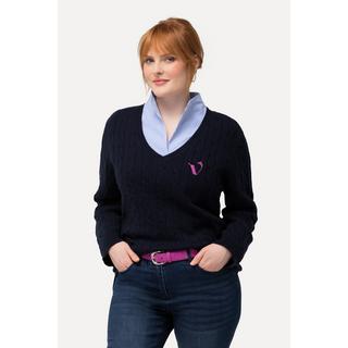 Ulla Popken  Pullover, Zopfmuster, V-Ausschnitt, Langarm 