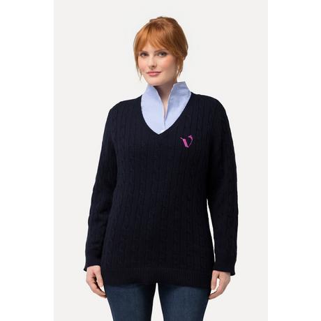 Ulla Popken  Pullover, Zopfmuster, V-Ausschnitt, Langarm 